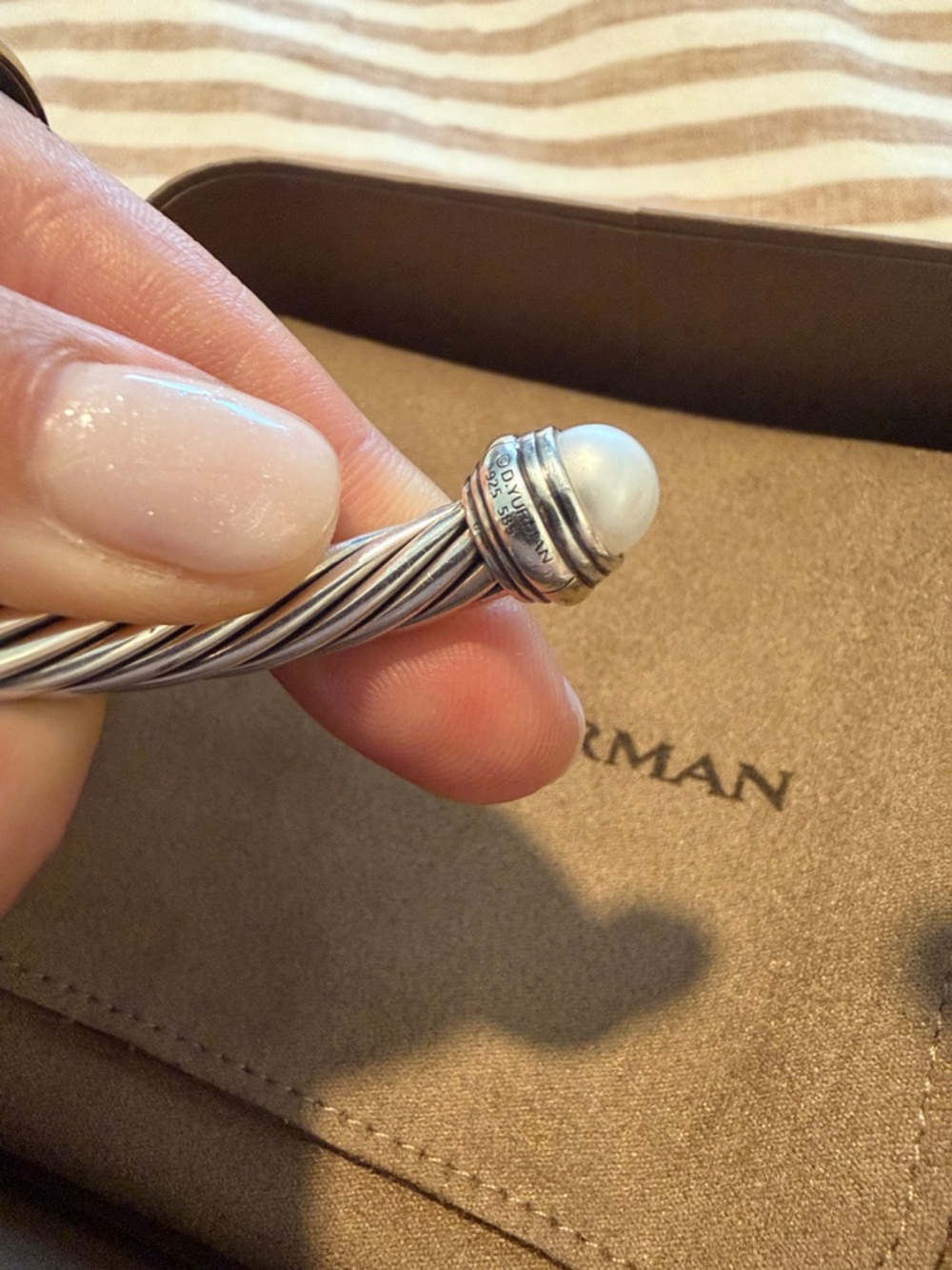 David Yurman Sterling Silver Classic Cable Cuff with Pearls and 14k gold, 7mm - Picture 3 of 7
